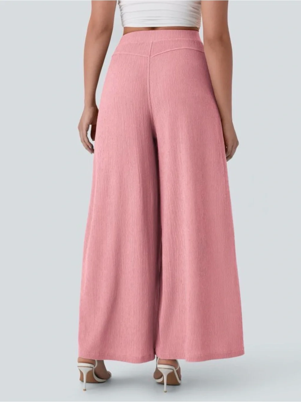 Halara High Waisted Pocket Wide Leg Flowy Casual Pants Bridal Pink Large L NEW - Picture 2 of 7